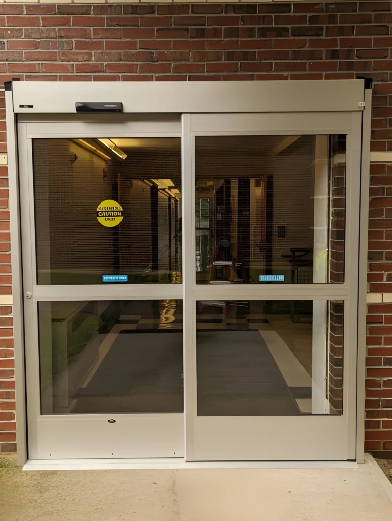 Automatic sliding door system receiving routine automatic door maintenance in Maine